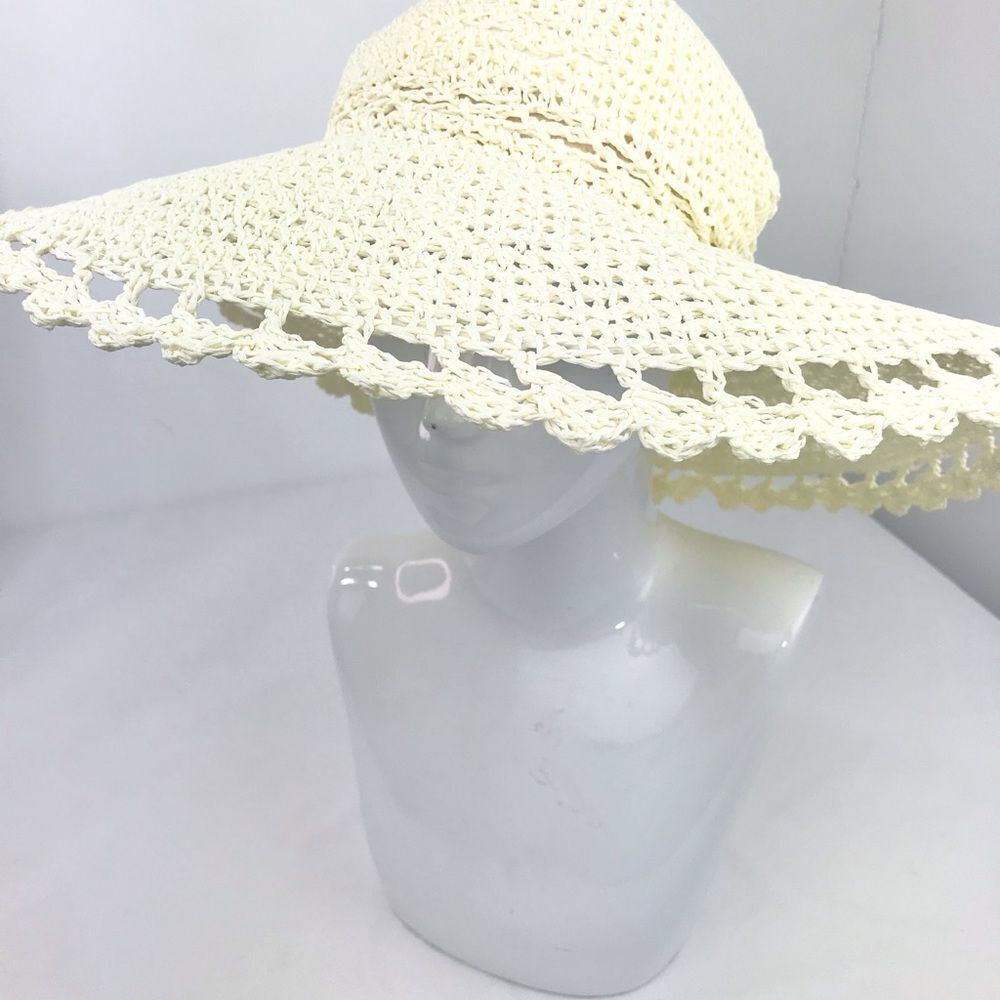 Marcus Adler New York Cream Woven Crochet Paper Lacey Beach Sun Hat NEW